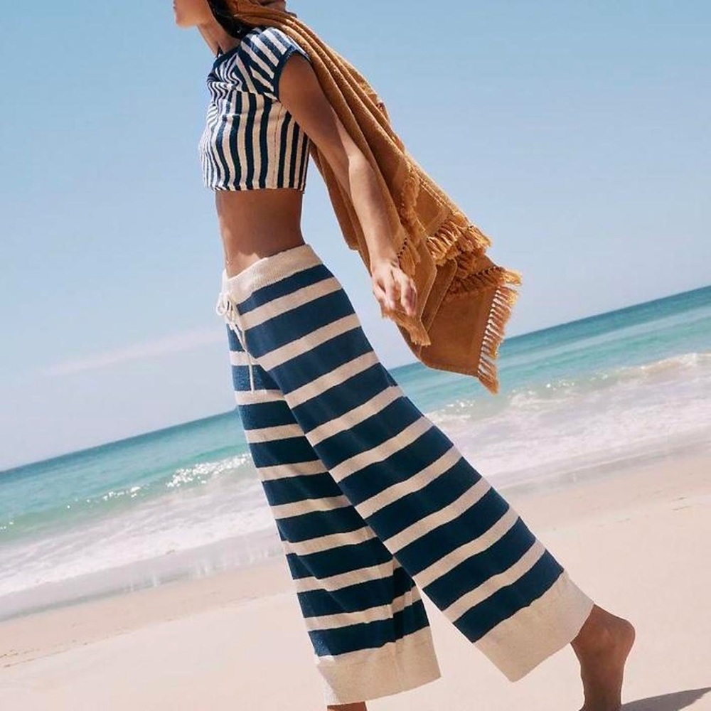 Free People Beach Set Striped Blue and White